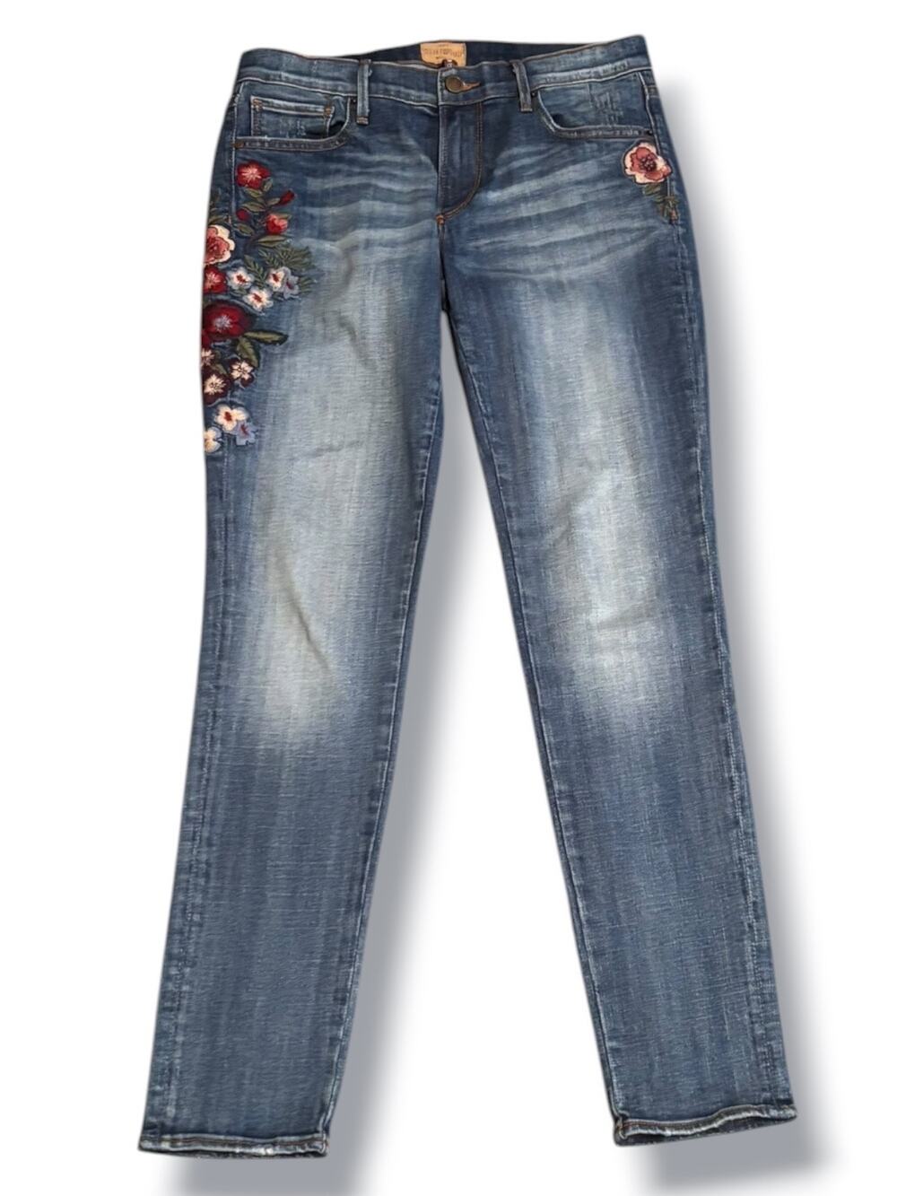 Driftwood Embroidered Floral Marilyn Jeans Size 27 Blue Mid Rise Straight Leg